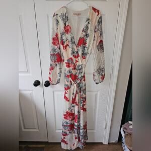 Hutch Red and Cream Wrap Sundress with Bishop Sleeves